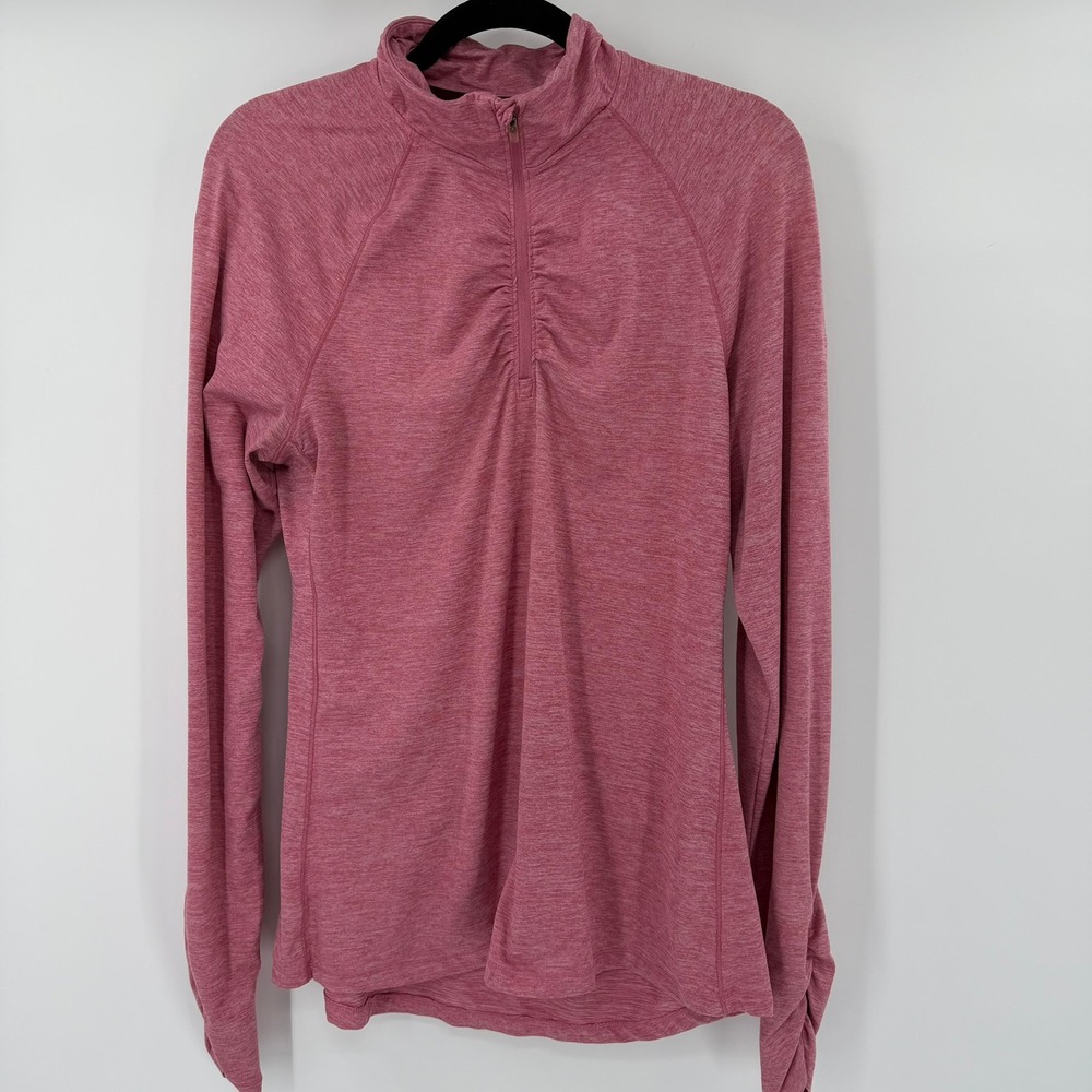 Champion Women's Pink Heathered Ruched Quarter Zip Sleeve Athletic Thumbholes